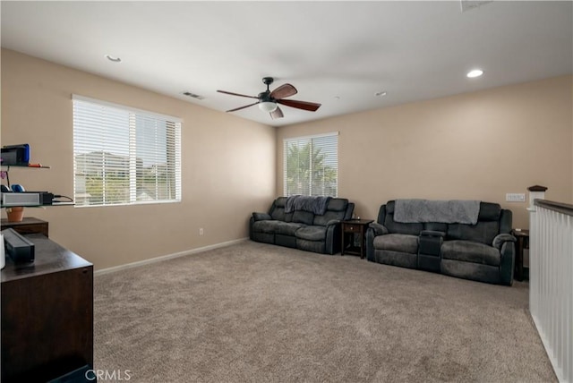 18094 Olivenhain Dr, Riverside, CA 92508 - carpeted living room with ceiling fan and recessed lighting