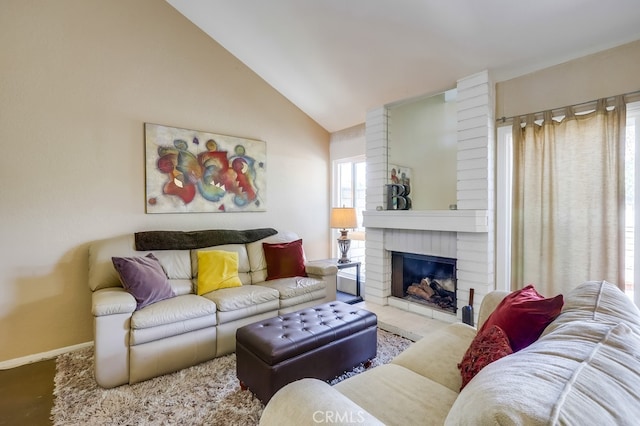 24412 Verena Ct, Mission Viejo, CA 92691 - living area with plenty of natural light, vaulted ceiling, and a brick fireplace