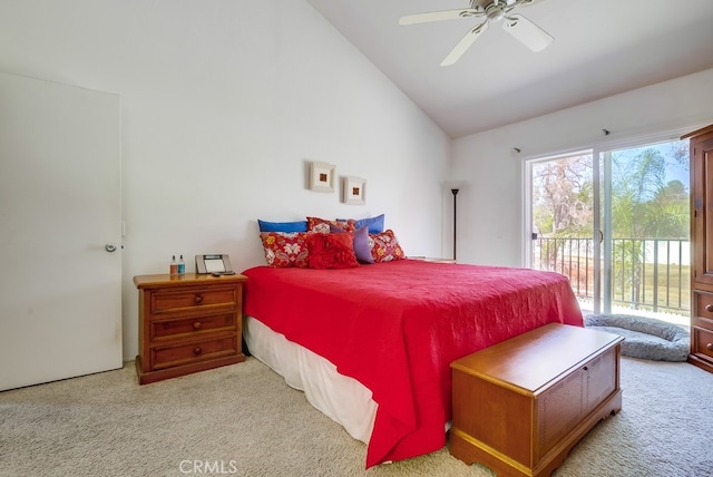 24412 Verena Ct, Mission Viejo, CA 92691 - bedroom featuring carpet, vaulted ceiling, access to outside, and ceiling fan