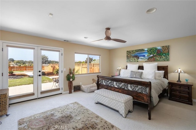 620 Camino Roble, Nipomo, CA 93444 - carpeted bedroom featuring access to outside, french doors, and a ceiling fan