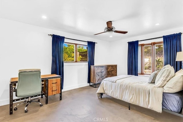 27151 Mission Hills Dr, San Juan Capistrano, CA 92675 - bedroom with recessed lighting, an office area, concrete flooring, and ceiling fan