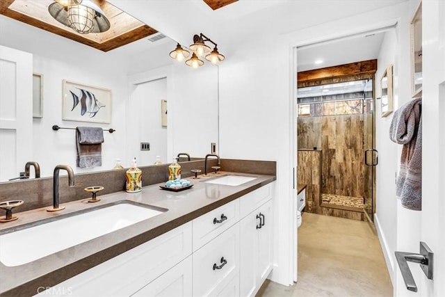 27151 Mission Hills Dr, San Juan Capistrano, CA 92675 - bathroom featuring double vanity and a shower stall