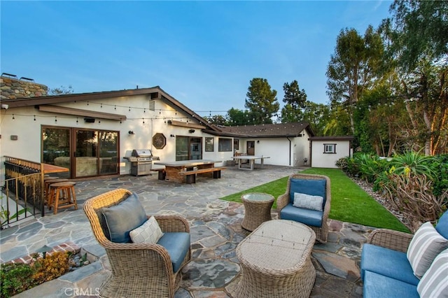 27151 Mission Hills Dr, San Juan Capistrano, CA 92675 - back of property featuring a patio, stucco siding, and a chimney
