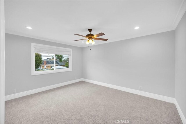 12012 Paseo Bonita, Los Alamitos, CA 90720 - empty room with carpet floors, ornamental molding, recessed lighting, and a ceiling fan