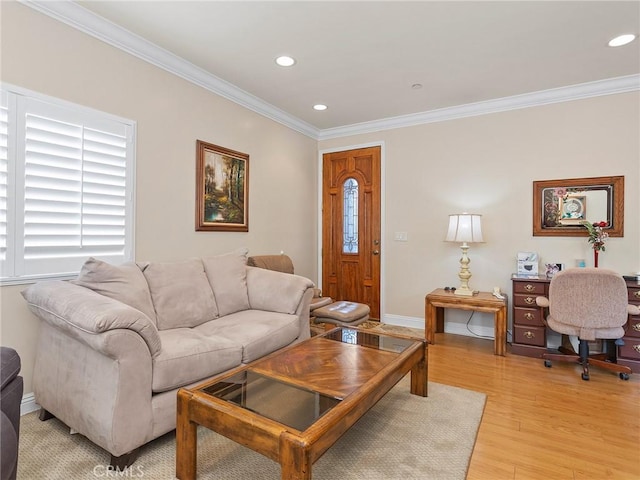 421 E Santa Anita Ave Unit 101, Burbank, CA 91501 - living room with ornamental molding, light wood-style floors, and recessed lighting