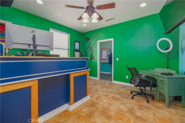 9600 S Loop Blvd, California City, CA 93505 - home office with a ceiling fan, recessed lighting, and light tile patterned flooring
