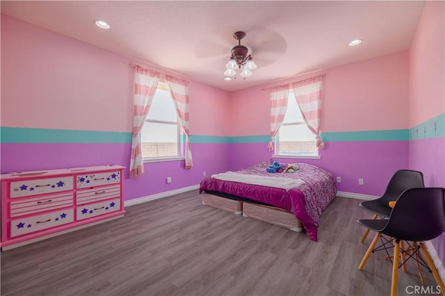 9600 S Loop Blvd, California City, CA 93505 - bedroom with wood finished floors, a ceiling fan, and recessed lighting