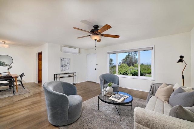 942 Royal Tern Way, Oceanside, CA 92057 - living room featuring an AC wall unit, ceiling fan, and wood finished floors