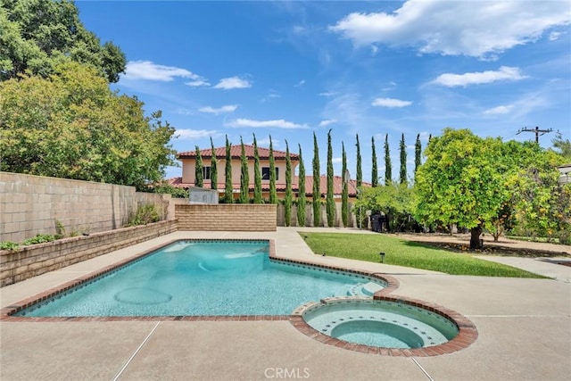 1719 Turnbull Canyon Rd, Hacienda Heights, CA 91745 - view of pool with a fenced backyard, a pool with connected hot tub, and a patio area