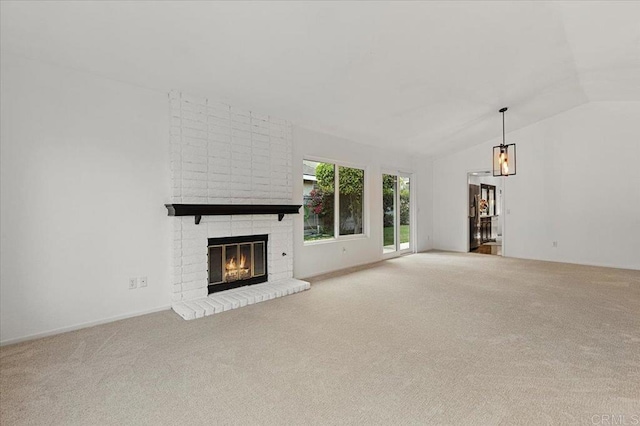 4772 Gateshead Rd, Carlsbad, CA 92010 - unfurnished living room featuring carpet flooring, vaulted ceiling, and a fireplace