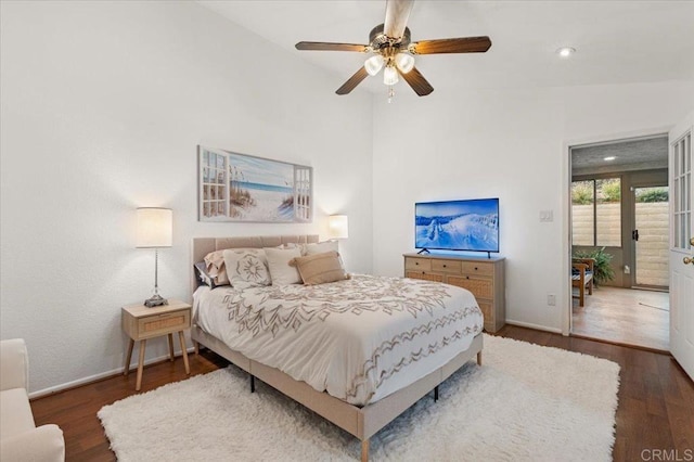 4772 Gateshead Rd, Carlsbad, CA 92010 - bedroom featuring lofted ceiling, wood finished floors, recessed lighting, and a ceiling fan