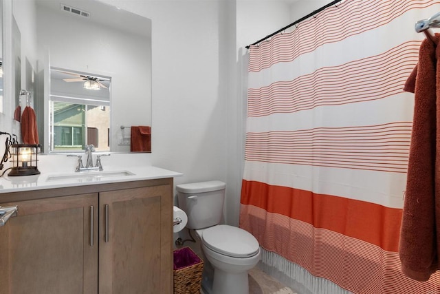 39381 Corvina Ln, Temecula, CA 92591 - bathroom featuring vanity, ceiling fan, and a shower with shower curtain