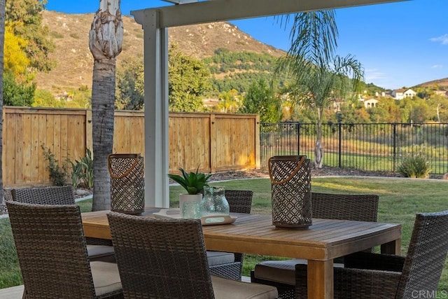 3071 Sprucewood Ln, Escondido, CA 92027 - fenced backyard featuring a mountain view and outdoor dining area