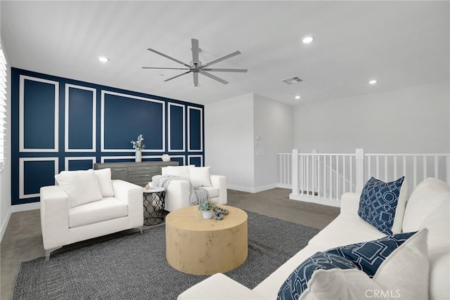 9876 Skylar Ave, Fountain Valley, CA 92708 - living area with a ceiling fan and recessed lighting