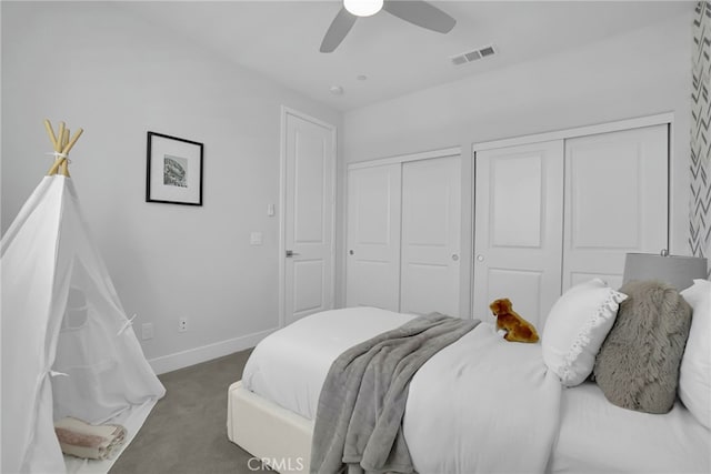 9876 Skylar Ave, Fountain Valley, CA 92708 - carpeted bedroom with two closets and a ceiling fan