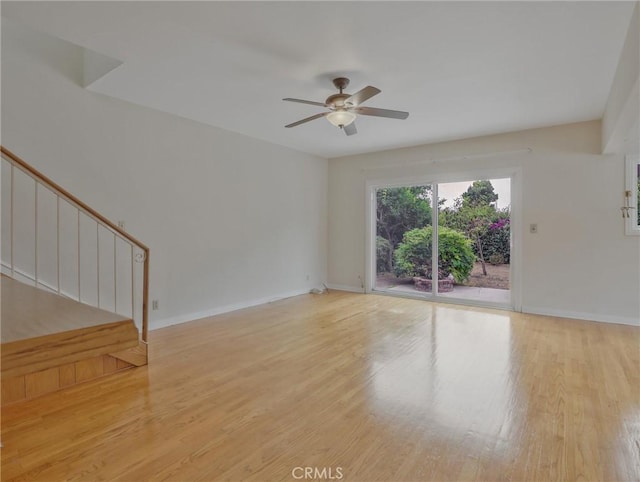 1017 Cordova Ave, Glendale, CA 91207 - empty room featuring stairs, wood finished floors, and a ceiling fan