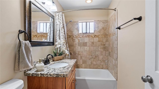 14658 Maclay St, San Fernando, CA 91345 - full bathroom with vanity and shower / bath combination with curtain