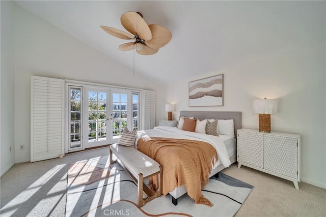 9472 Rembert Ln, Beverly Hills, CA 90210 - carpeted bedroom with access to outside, lofted ceiling, french doors, and ceiling fan