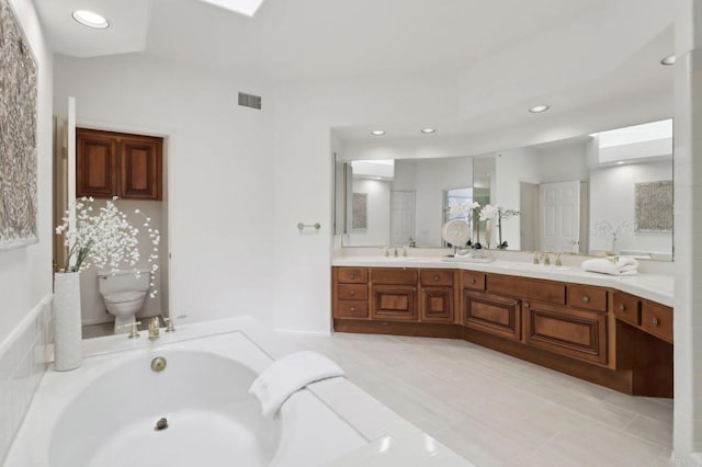 3309 Caminito Cabo Viejo, Del Mar, CA 92014 - bathroom with double vanity, a garden tub, and recessed lighting