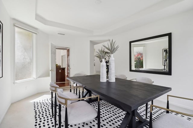 3309 Caminito Cabo Viejo, Del Mar, CA 92014 - carpeted dining space featuring a tray ceiling and baseboards