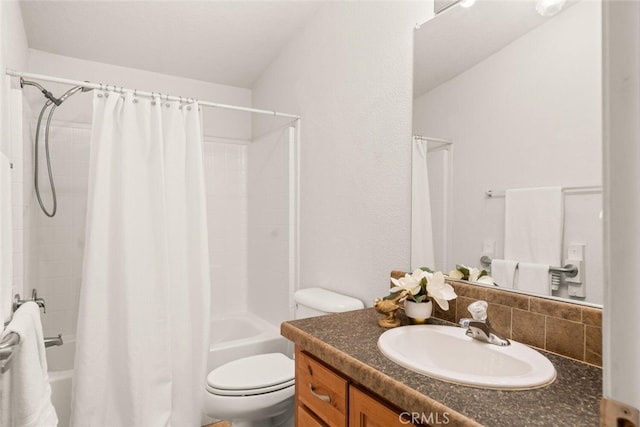 24825 Florence Ave, Corning, CA 96021 - full bathroom with vanity, shower / bath combo, and decorative backsplash
