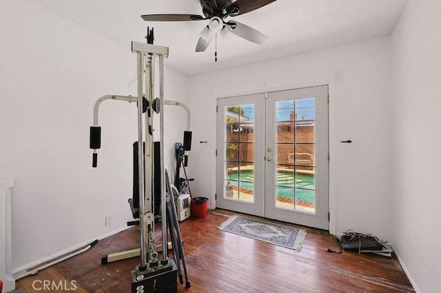 665 N Waterbury Ave, Covina, CA 91722 - exercise area featuring french doors, wood finished floors, and a ceiling fan