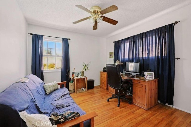 665 N Waterbury Ave, Covina, CA 91722 - home office with light wood-style floors, ceiling fan, and a textured ceiling