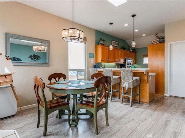 271 Vista Del Mar Unit 1, San Simeon, CA 93452 - dining room with light wood-type flooring, a chandelier, and recessed lighting