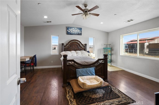7755 7th St, Phelan, CA 92371 - bedroom with vaulted ceiling, wood finished floors, and a ceiling fan