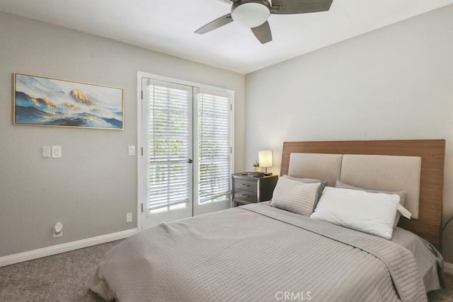 27532 N Bay Rd, Lake Arrowhead, CA 92352 - bedroom featuring access to exterior, carpet floors, and a ceiling fan