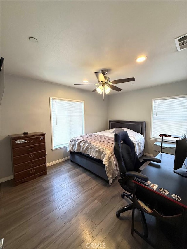 13906 S Kalsman Ave, Compton, CA 90222 - bedroom with an office area, wood finished floors, a ceiling fan, and recessed lighting