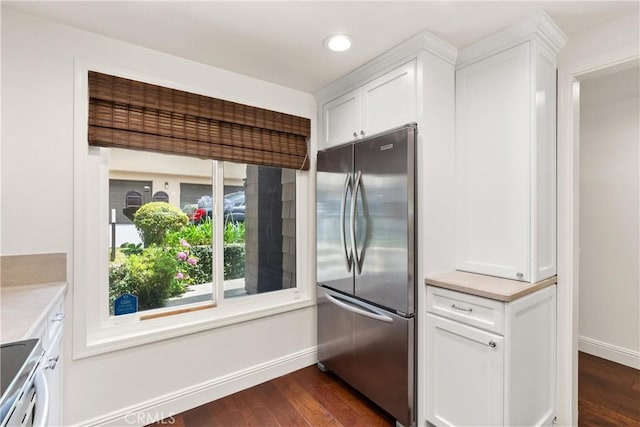 51 Sea Pine Ln, Newport Beach, CA 92660 - kitchen featuring appliances with stainless steel finishes, white cabinetry, dark wood-type flooring, light countertops, and recessed lighting