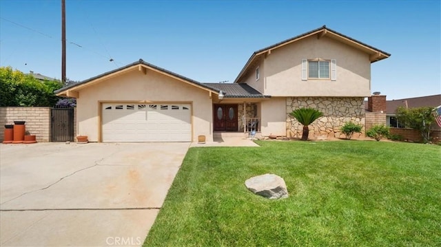 860 Knollwood Dr, Corona, CA 92882 - view of front facade featuring stucco siding, a garage, concrete driveway, a gate, and stone siding