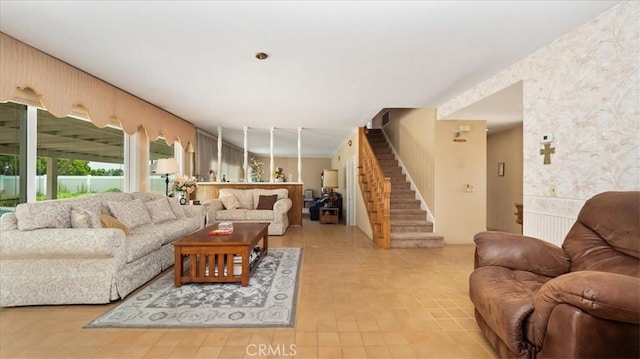 860 Knollwood Dr, Corona, CA 92882 - living area with wallpapered walls and stairway