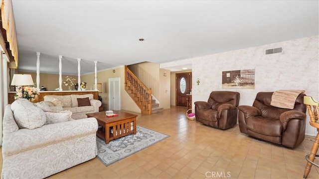 860 Knollwood Dr, Corona, CA 92882 - living room with stairway and wallpapered walls
