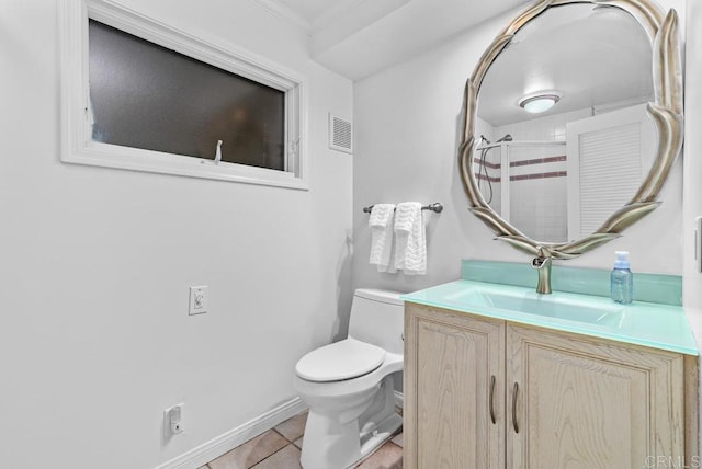 3366 Bayside Walk, San Diego, CA 92109 - bathroom featuring vanity, ornamental molding, tile patterned flooring, and a shower