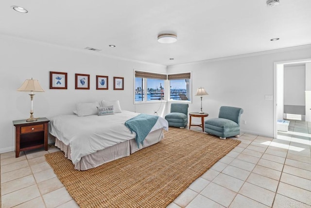3366 Bayside Walk, San Diego, CA 92109 - bedroom featuring light tile patterned floors, crown molding, and recessed lighting