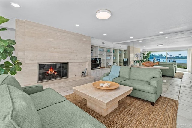 3366 Bayside Walk, San Diego, CA 92109 - tiled living area with recessed lighting and a fireplace