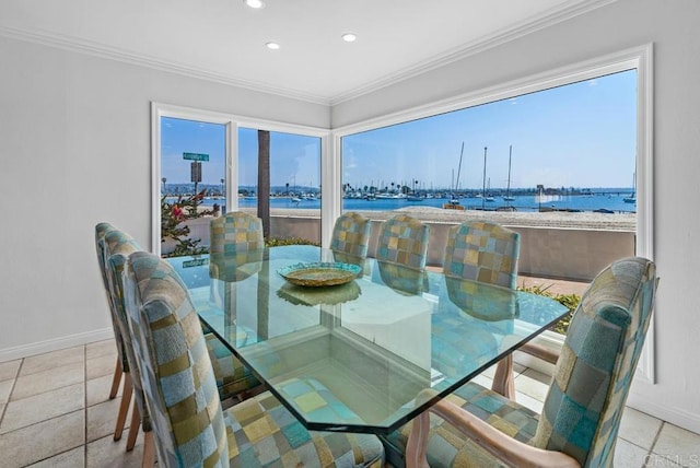 3366 Bayside Walk, San Diego, CA 92109 - dining room with a water view, recessed lighting, and ornamental molding
