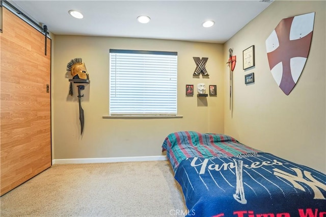 936 Gonzales St, Placentia, CA 92870 - bedroom featuring carpet floors, a barn door, and recessed lighting