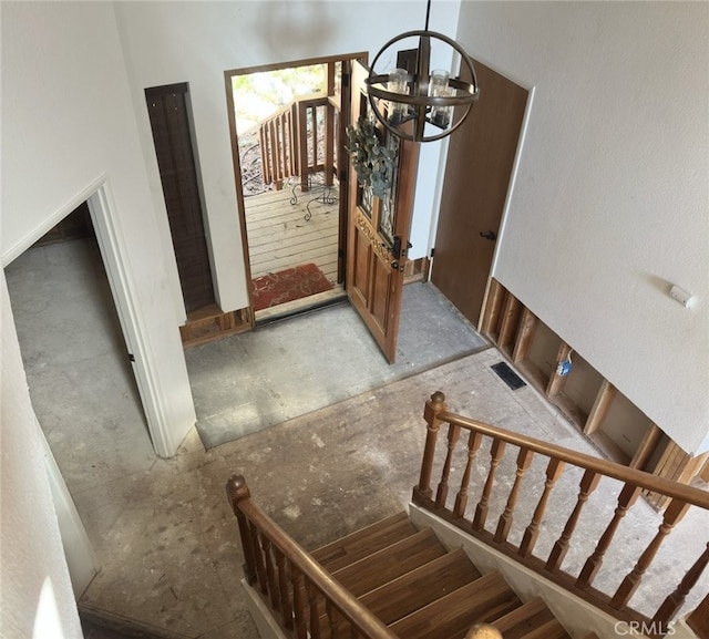 2701 Hillcrest Ct, Frazier Park, CA 93225 - stairs featuring a chandelier