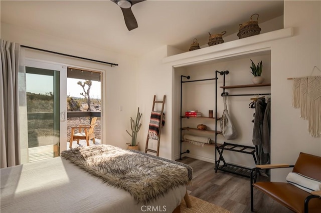 59855 Security Dr, Yucca Valley, CA 92284 - bedroom with wood finished floors and a ceiling fan