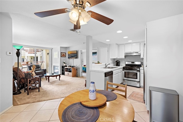 405 Ribbon Beach Way Unit 243, Oceanside, CA 92058 - dining space with light carpet, light tile patterned floors, a ceiling fan, and recessed lighting