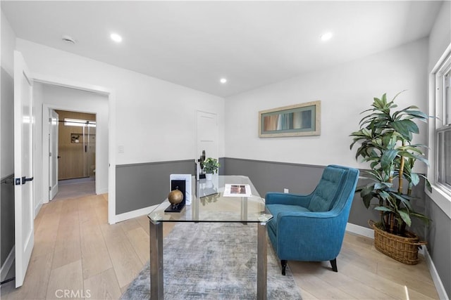 16082 Athol St, Fontana, CA 92335 - home office featuring light wood-style flooring and recessed lighting