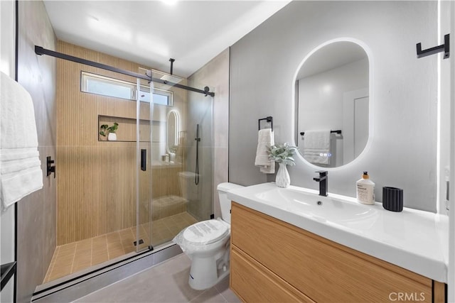 16082 Athol St, Fontana, CA 92335 - bathroom featuring vanity, a shower stall, and tile patterned flooring