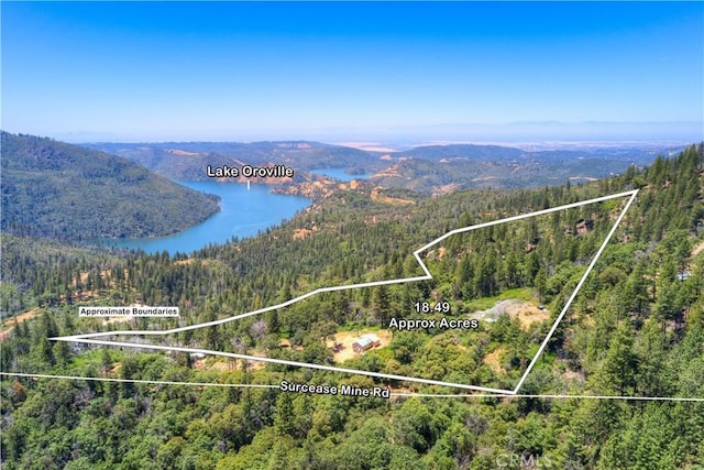 13545 Surcease Mine Rd, Oroville, CA 95965 - view of property location with property boundaries highlighted and a water and mountain view