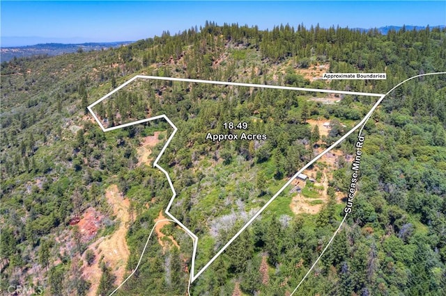 13545 Surcease Mine Rd, Oroville, CA 95965 - aerial overview of property's location featuring a heavily wooded area and property boundaries highlighted