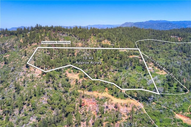 13545 Surcease Mine Rd, Oroville, CA 95965 - aerial overview of property's location with property parcel outlined and mountains