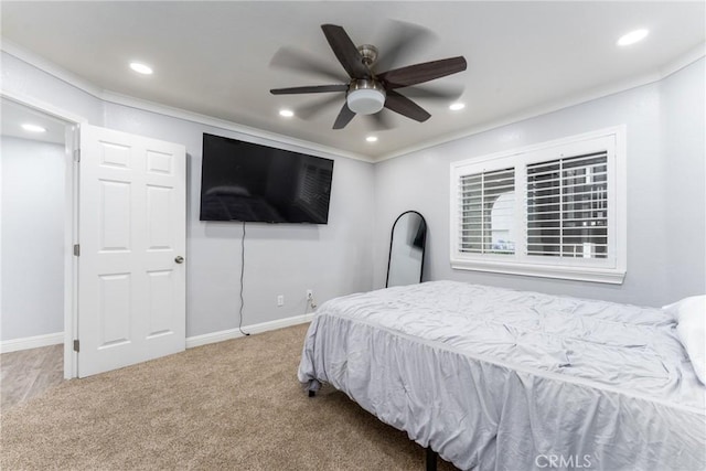 72 Corniche Dr Unit C, Dana Point, CA 92629 - carpeted bedroom featuring ornamental molding, recessed lighting, and a ceiling fan