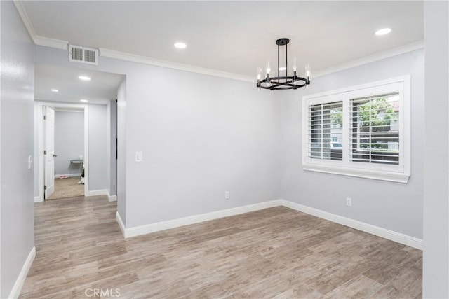 72 Corniche Dr Unit C, Dana Point, CA 92629 - empty room featuring a chandelier, light wood-style flooring, crown molding, and recessed lighting